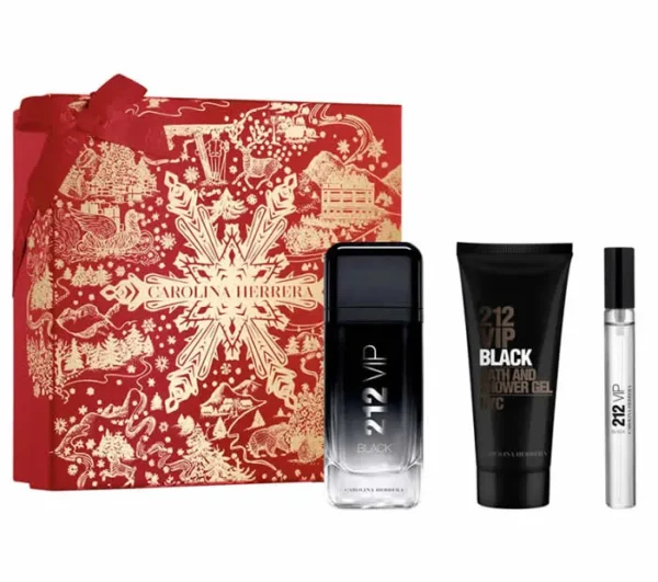 Carolina Herrera 212 Vip Black Men Eau De Parfum Vaporisateur 100ml Coffret 3 Produits