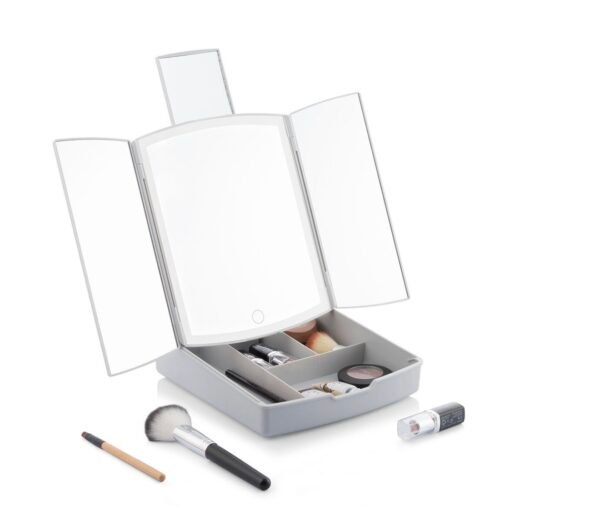 Miroir LED Pliable avec Organisateur de Maquillage 3-en-1 Panomir InnovaGoods